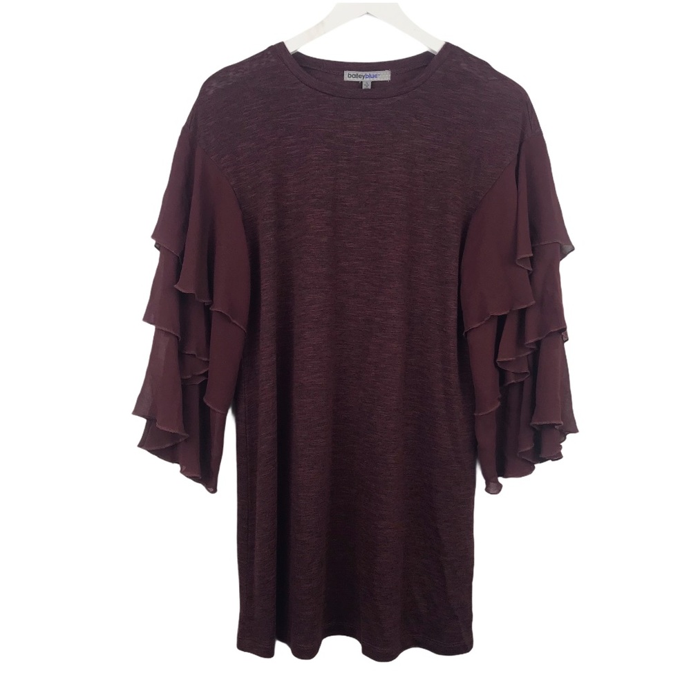 Bailey Blue Burgundy Ruffle Sleeve Tunic Top Women Sz S